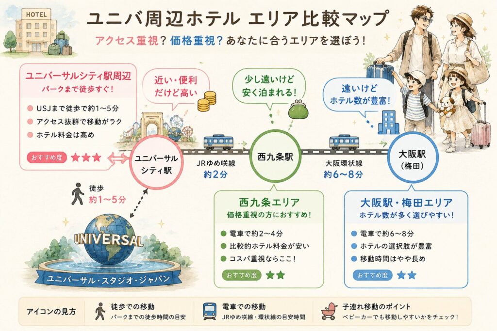 ホテルエリア比較マップ風イラスト